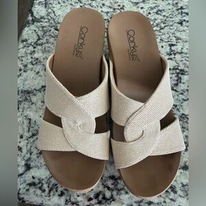 Corkys Women's Cream Woven Sandals (gold thread intertwined)